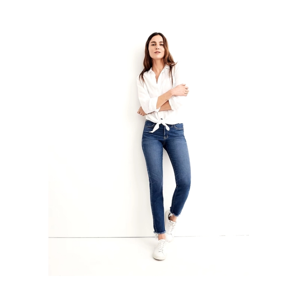 Madewell Slim Straight Jeans Dark Wash Raw Hem, Size 26